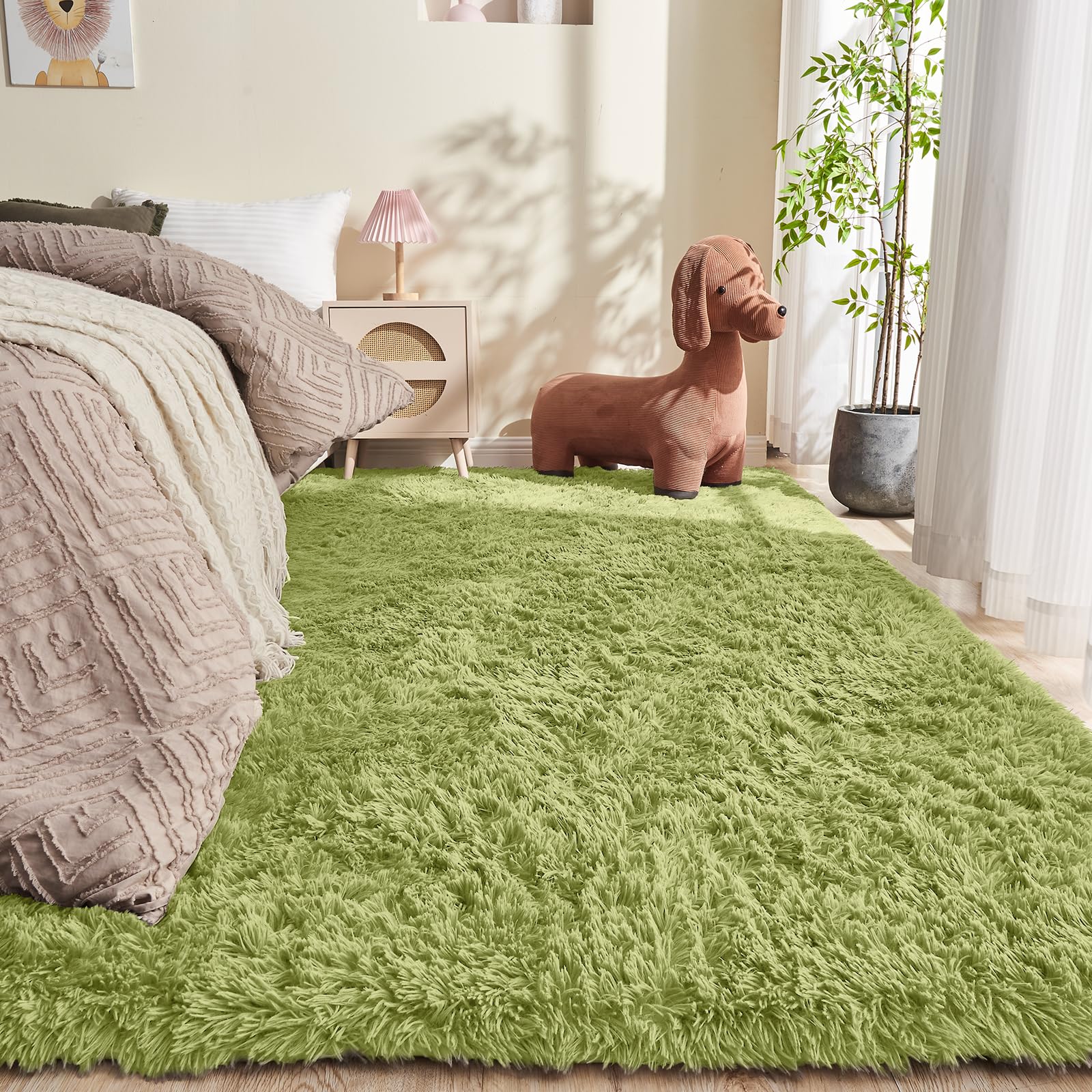 OPPODREAM 9x12 Light Green Rugs for Bedroom, Ultra-Soft Fluffy Area Rugs for Living Room, 9 x 12 Shag Carpet for Nursery, Kids, Girl, Boy, Baby, Plush, Fuzzy, Shaggy, Cute Home Decor Image