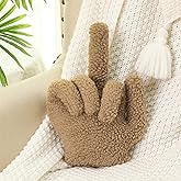 Menkxi Small Middle Finger Decorative Pillow 13.78 x 9.84 in Funny Shaped Sherpa Fleece Throw Pillow Warm Soft Emoticon Cushion Middle Finger Decor for Couch Gag Gift(Light Brown)