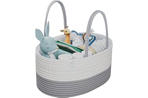 Kiddycare Woven Diaper Caddy Basket with Handle Lid, Diaper Caddy Basket with Dividers for Baby Boy/Girl Nursery, Baby Gift, Gray, Large