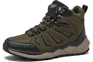 HI-TEC Valley Geo Mid Waterproof Hiking Boots for Men, Lightweight Breathable Outdoor Trekking and Trail Sneakers, Sizes 7 to 15