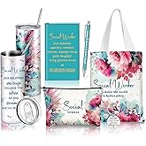 Afarnook 6 Pcs Social Worker Appreciation Month Gifts Include 20 Oz Tumbler Canvas Bag Notebook Pen Social Worker Must Haves for Bsw Msw Dsw Lcsw Coworker Volunteer Office Supplies(Natural Style)