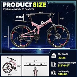 Max4out 26 Inch Folding Mountain Bike, 21 Speed