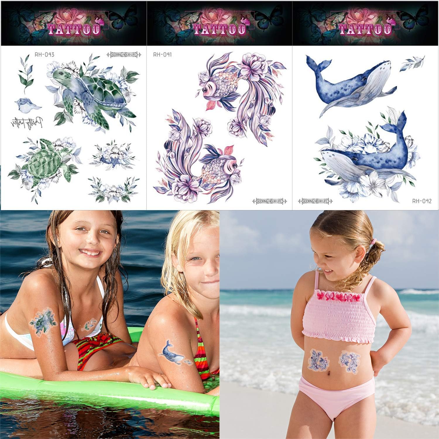 Qpout 120pcs Ocean Animals Temporary Tattoos for Kids Fake Sea Animal Tropical Ocean Fish Shark Dolphin Waterproof Tattoo Stickers Baby Shower Girls Boys Birthday Party Favor Supplies - Image 4