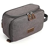 Gonex Travel Toiletry Bag for Men, Water Resistant Canvas Wide Open Shaving Bag with Wet Dry Compartment, Travel Essentials Toiletries Organizer, Grey