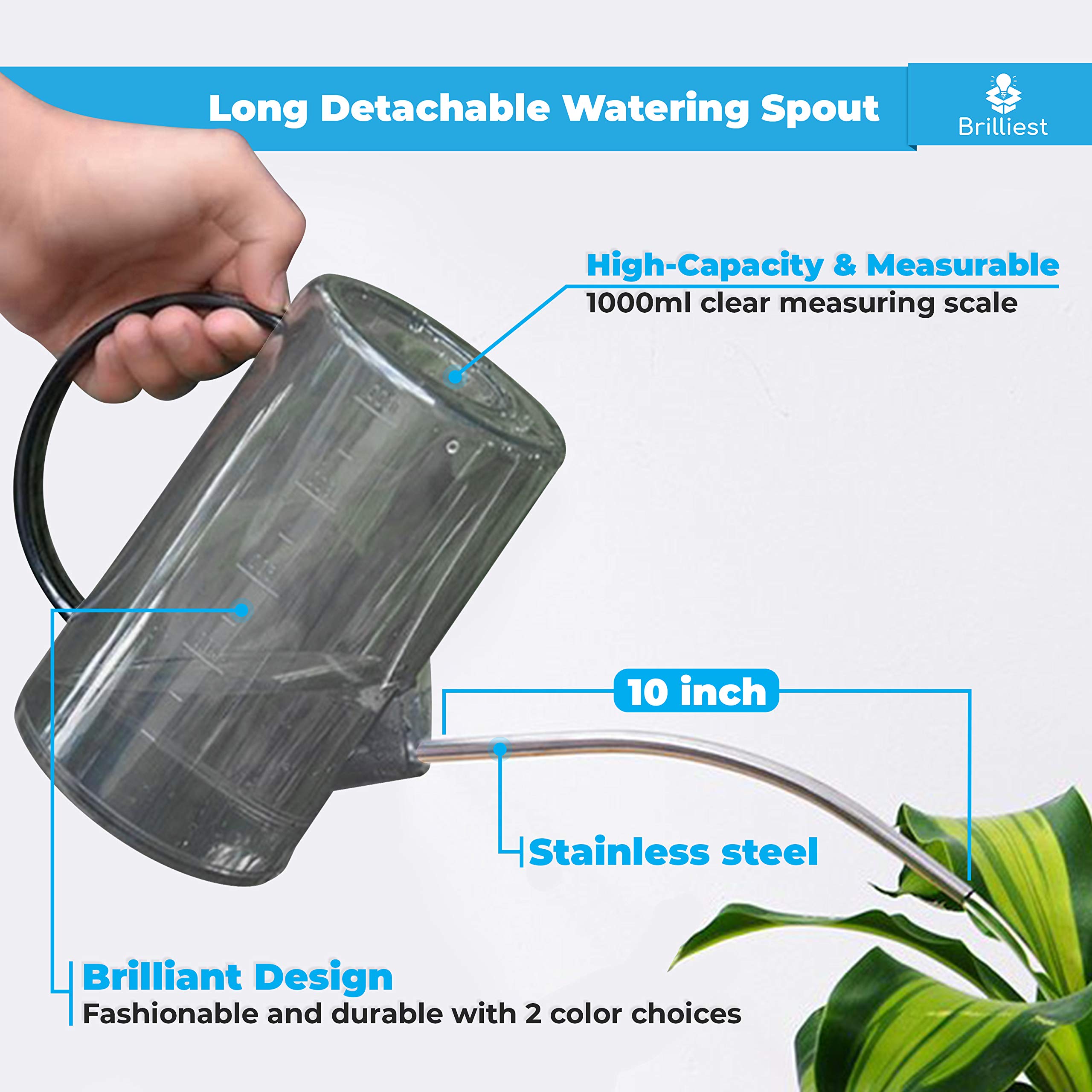 Brilliest Long Spout Watering Can Small for Indoor Plants – Easy Measurable Scale - Modern - Houseplants/Succulents/Flowers/Outside Gardening - Image 4