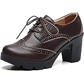 DADAWEN Women's Classic T-Strap Platform Mid-Heel Square Toe Oxfords Dress Shoes