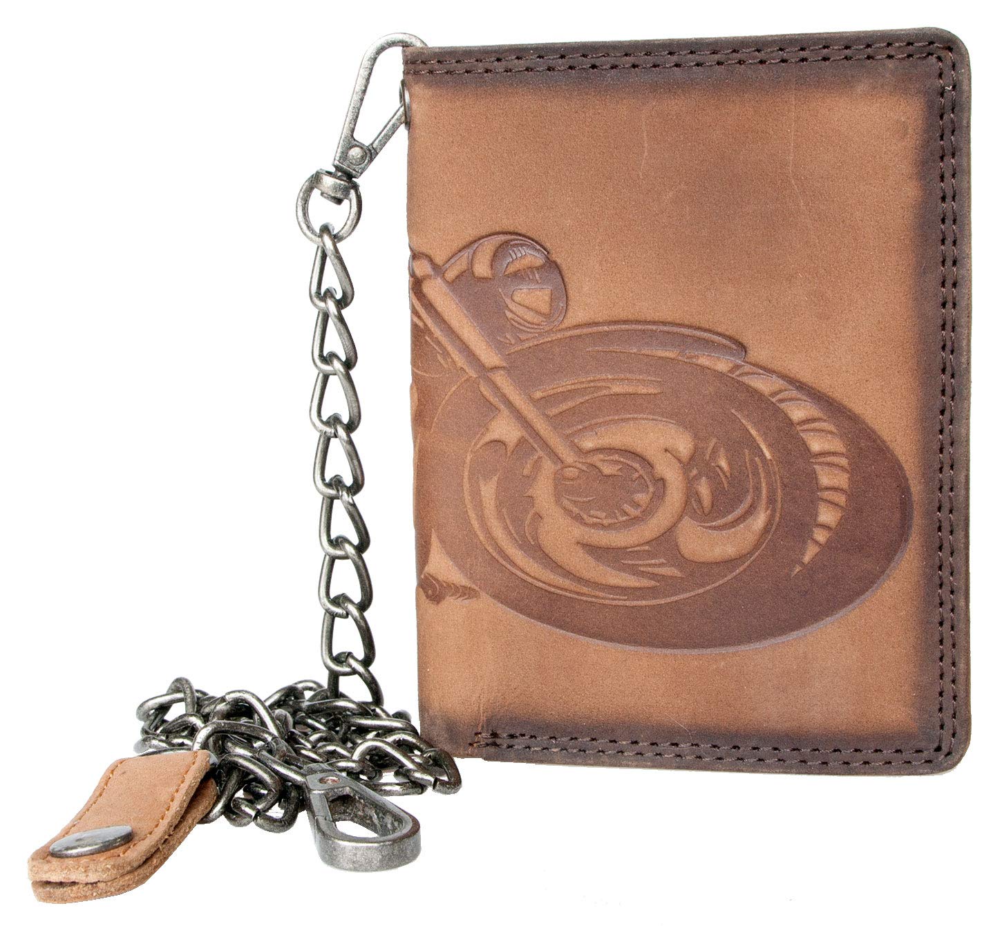 FLW Genuine Leather Biker's Wallet with a Motorbike, with 45 cm (18 inches) Long Metal Chain