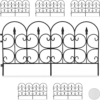 Relaxdays, schwarz Beetzaun aus wetterfestem Kunststoff, 30cm hoch, schöner Dekozaun, mit Erdspießen, 6-teiliges Set, 4m