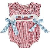 4th of July Baby Girl Outfits Newborn American Flag Romper Fourth of July Ruffle Sleeve Memorial Bodysuit Clothing