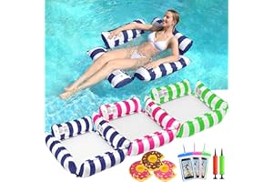 KORLON TEC 3 Pack Inflatable Pool Floats Adult, 4-in-1 Multi-Purpose Pool Float Rafts Water Hammock with Cup Holders, Pool Floaties for Adults Swimming Pool Lake Beach