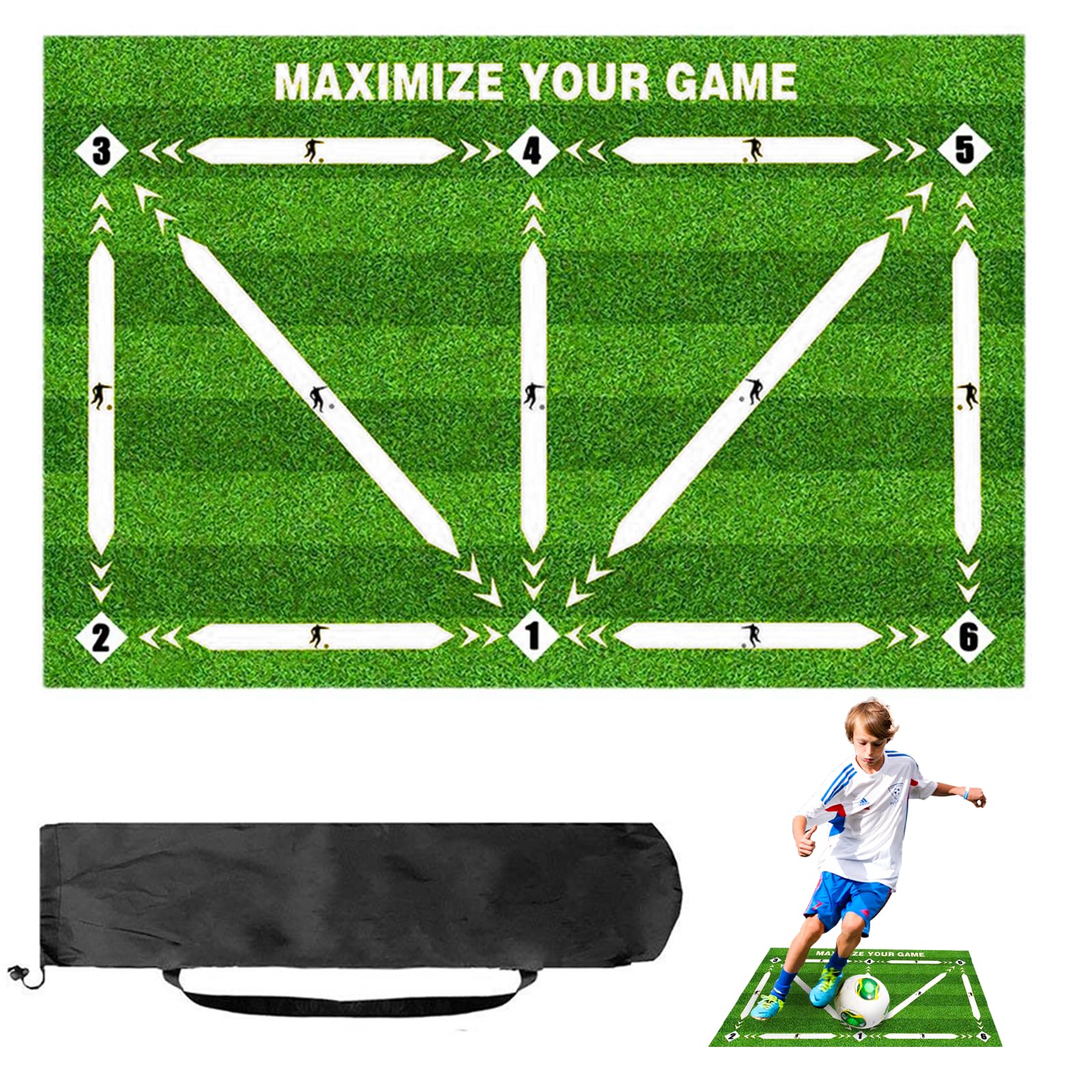 Football Training Mat with Storage Bag, Non Slip Shock Soccer Skills Training Mat, Silent Football Footstep Training Mat for Kids/Adult to Improve Football Training Skills Equipment Accessorie