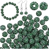 U-LIAN 100 pcs 10mm Rhinestone Beads Green Shiny Round Disco Ball Beads Bulk Polymer Clay Rhinestone Beads Round Crystal Diamond Beads for Bracelet Necklace Earring Jewelry Making