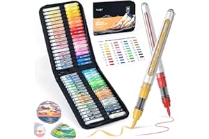 JusArt 36 Colors Acrylic Paint Markers with Canvas Bag, Water-Based No-Bleed Paint Pens with Automatic Ink Control System, Wa