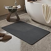 Mecko Bath Mat, Ultra Absorbent Quick Dry Bathroom Floor Mats-Rubber Non-Slip Thin Bathroom Rug Fit Under Door, Faux Suede Surface Shower Rug for Bathtub, Sink, Shower Room(Black,16"x24")