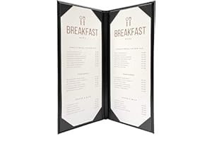 Goodsmart Columbia Casebound Menu Covers – 5-Pack, Black Premium Faux Leather Restaurant Menu Holders, 4.25" x 11", 2-View with Interior Album Corners