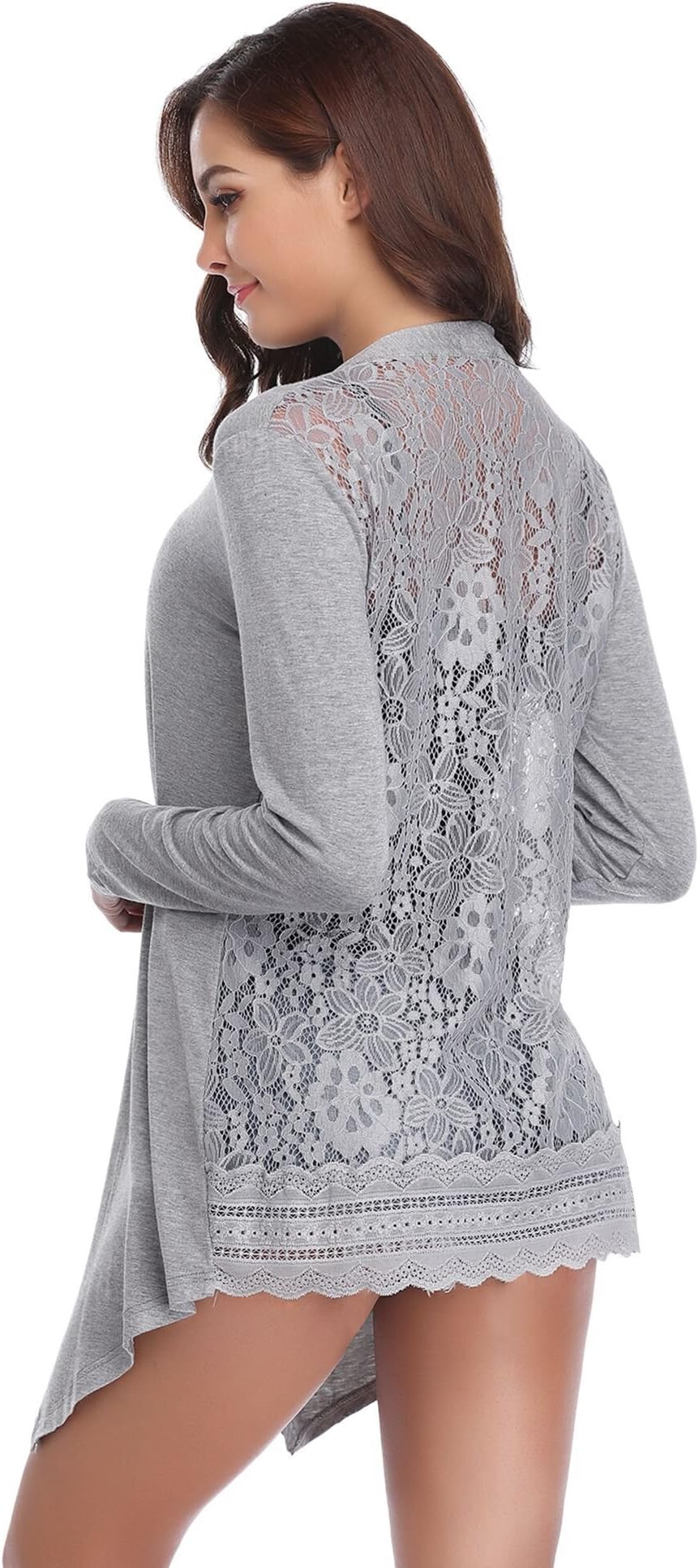 Women Autumn Winter Waterfall Cardigan Floral Lace Lightweight Long Sleeve Open Front Cardigans