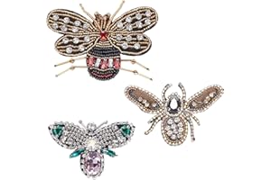 WEBEEDY 3 Pcs Handmade Rhinestone Beaded Patches Sew on Crystal Bee Butterfly Dragonfly Appliques Decorative Badge Sewing Accessories for Clothes Bag Pants Shoes Hats Christmas DIY Gift,3 Styles