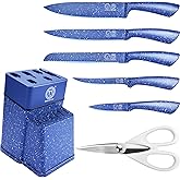 XYJ Authentic Since 1986, Kitchen Knife Block Set, Stainless Steel Kitchen Knife Set With Knife Holder, Blue Color Meat Cleaver Paring Slicing Chef Knives Kitchen Cutlery