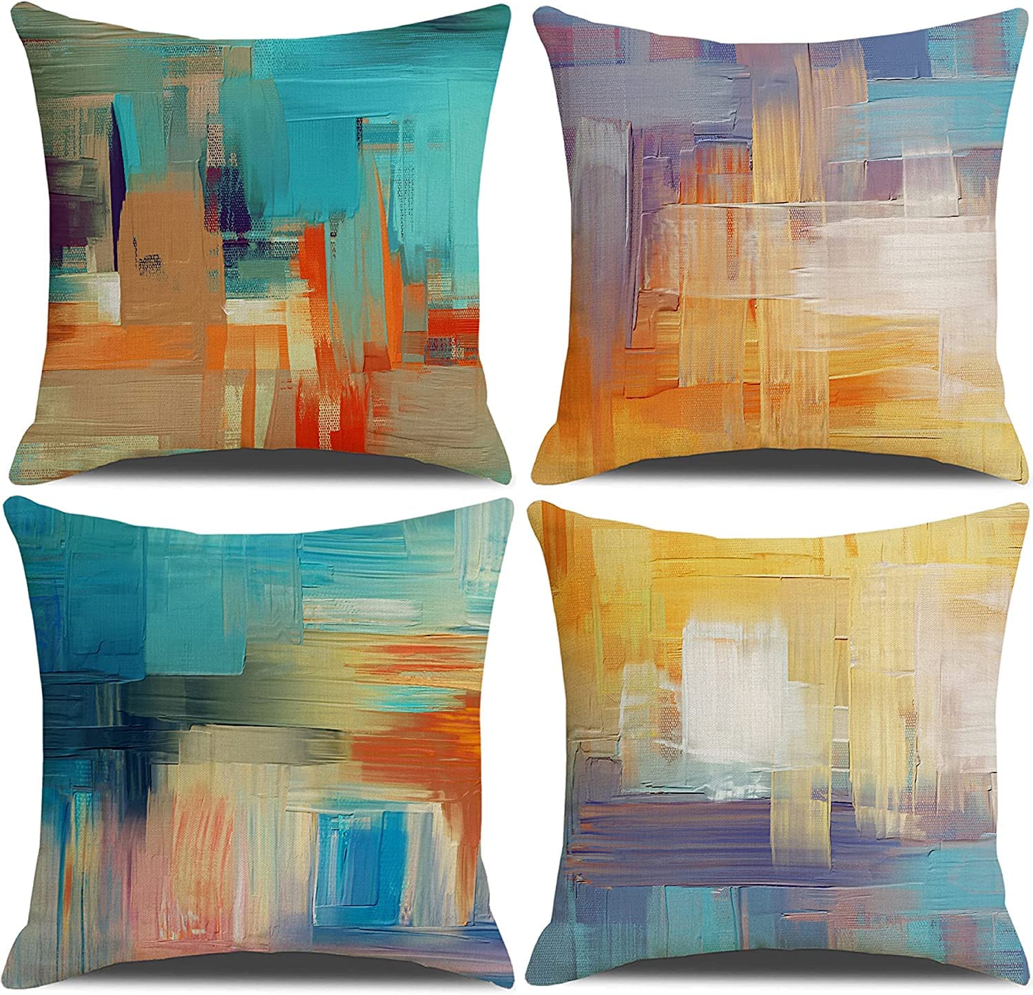 QUALKNOY Set of 4 Cushion Covers 18"x18" Colour Dense Linen Modern Abstract Art Boho Decorative Throw Pillow cases 45 x 45cm for Sofa Living Room Garden Outdoor Home Decor Pillowcases — image 1