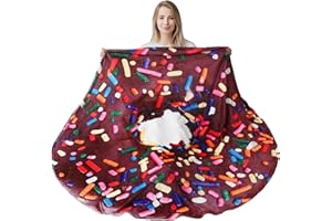 BATTILO HOME 71 Inch Novelty Food Blanket for Adult and Kids, Soft Flannel Round Coffee Glazed Donut Blanket, Weird Blanket for White Elephant Gifts Funny Useful