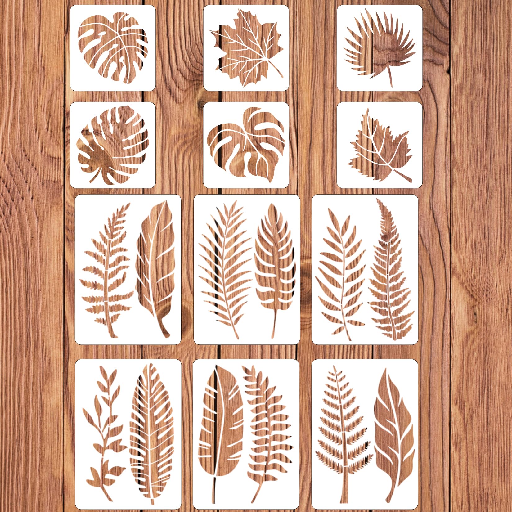 12Pcs Large Leaf Painting Stencils,Reusable Leaf Stencil,Plastic Art Drawing Templates,DIY Crafts Plant Stencil for Painting on Wood Wall Door Canvas Home Decor