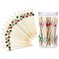 120 Pieces Cocktail Picks Set Beads Bamboo Toothpicks Sturdy Long Wood Handmade Sticks Party Supplies with Plastic Package Bo