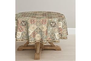 Horaldaily Boho Table Cloth, 70×70 Inch Round, Spring Summer Rustic Vintage Farmhouse Tablecloth, Seasonal Washable Table Cov