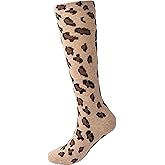 Arukora Leopard Print Knee High Socks Size 5-9, Women Cheetah Wild Pattern Over The Calf Sock White Brown Yellow