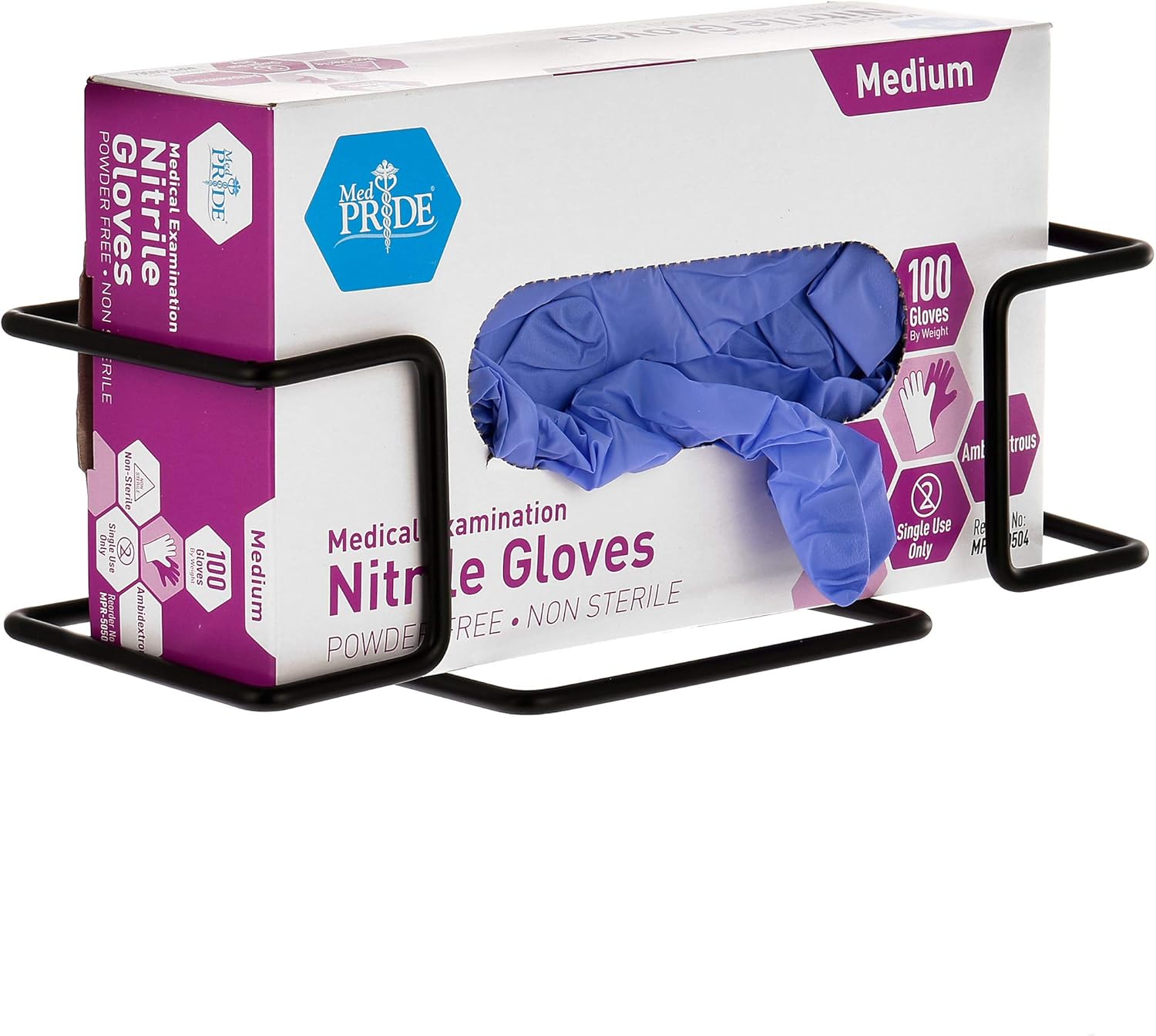 Alpine Industries Single Box Wire Wall Mount Glove Dispenser - Mounted Organizer Rack for Disposable Surgical Glovebox & Tissue Boxes - Hanging Lab & Kitchen Storage (Black, 1 Box)