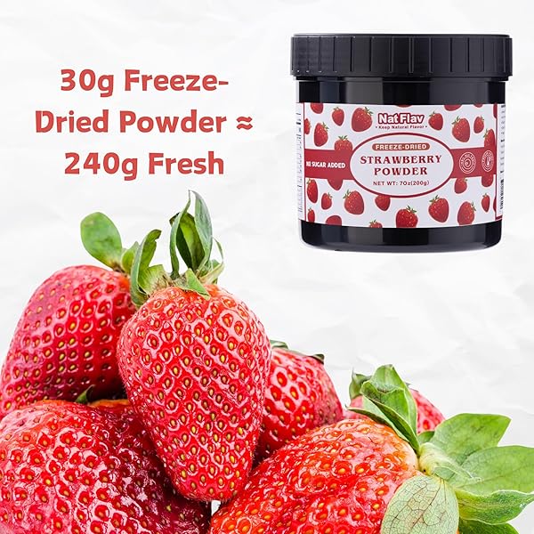 NAT FLAV FREEZE-DRIED STRAWBERRY POWDER | 7OZ | 100% NATURAL FRUIT | NO SUGAR & ADDITIVES | NON-GMO & VEGAN FRIENDLY | FLAVORING POWDER | FREEZE DRIED BACKPACKING & CAMPING FOOD | MAKE OF FRESH FRUIT