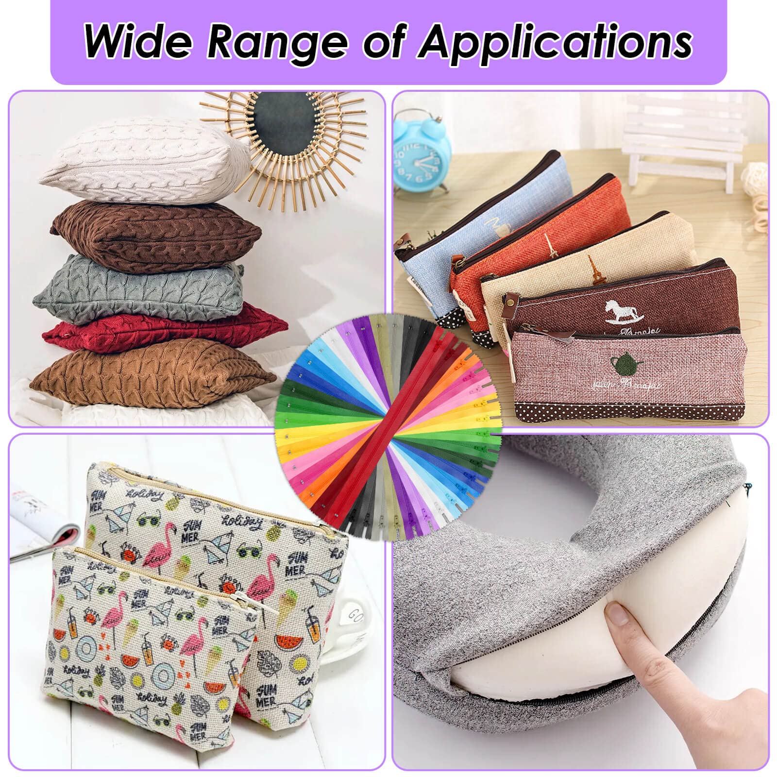 Nylon Zippers in Assorted Lengths and Colors - Bulk Zippers for Making Bags, Pouches, Pillow Covers & Sewing Crafts Projects