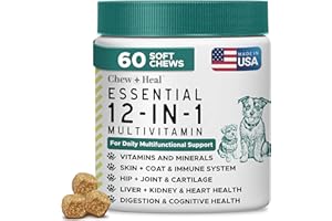 CHEW + HEAL LABS 12-in-1 Multivitamin for Dogs - 60 Puppy and Senior Dog Vitamin and Supplement Soft Chews for Hip and Joint - Advanced Formula with Glucosamine, Omega 3,6,9, Vitamins, Probiotics, and More