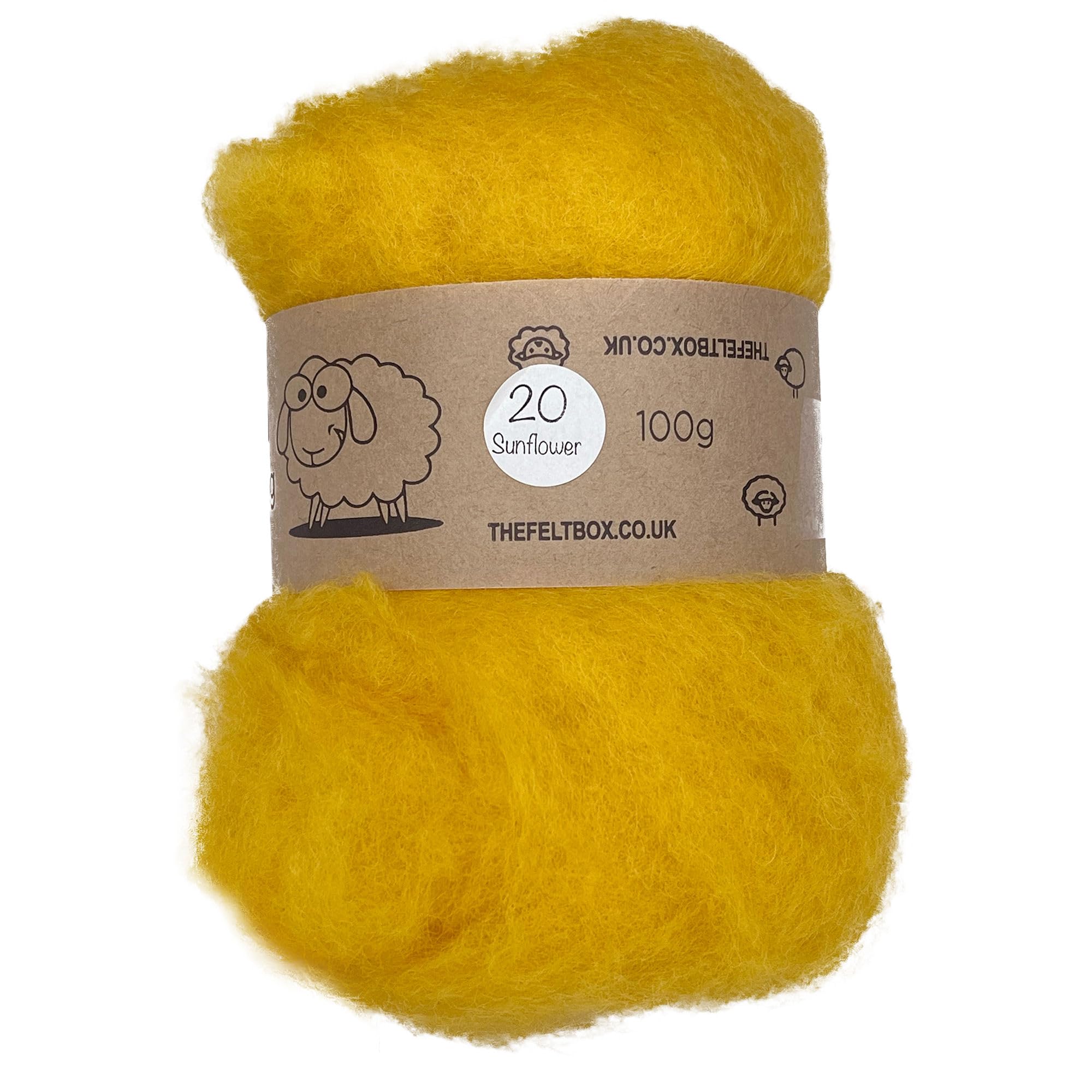 The Felt Box Needle Felting Wool Carded Batting : Short Coarser Mixed Together Fibres, Use as Core or Finish Wool 100 g | 3.5 oz- Sunflower #20