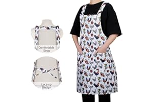 BAI YI Cooking Apron, Colorful Chicken Flower Apron for Women, Waterproof Cooking Apron with Double Pockets