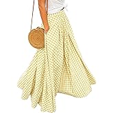 Mansy Women's Plaid Maxi Skirt- High Waist A Line Gingham Skirt,Pleated Flared Summer Casual Swing Long Skirt 2026