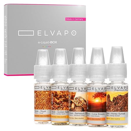 Elvapo Premium Plus E-LIQUID-BOX, Tabak-Set, Extra starker Geschmack, 5 x 10 ml