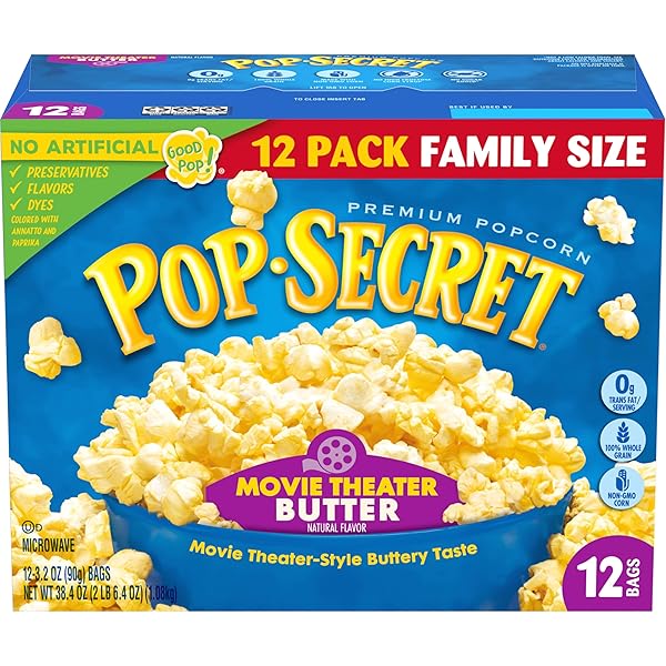 POP SECRET MICROWAVE POPCORN, MOVIE THEATER BUTTER, FLAVOR, 3.2 OZ SHARING BAGS, 12 CT