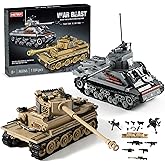 WW2 Army Tank Toys Building Kit Compatible with Lego, Create a German Tiger & an American M4 Sherman Models with 1184 Blocks, Great Military Toy Gifts for Boys, Kids Age 8-14