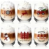 Pickmesh 6 Pcs Christmas Wine Glass 12oz Buffalo Plaid Stemless Wine Glass Funny Xmas Themed Drinking Cups Merry Christmas Party Gifts for Women Men Family