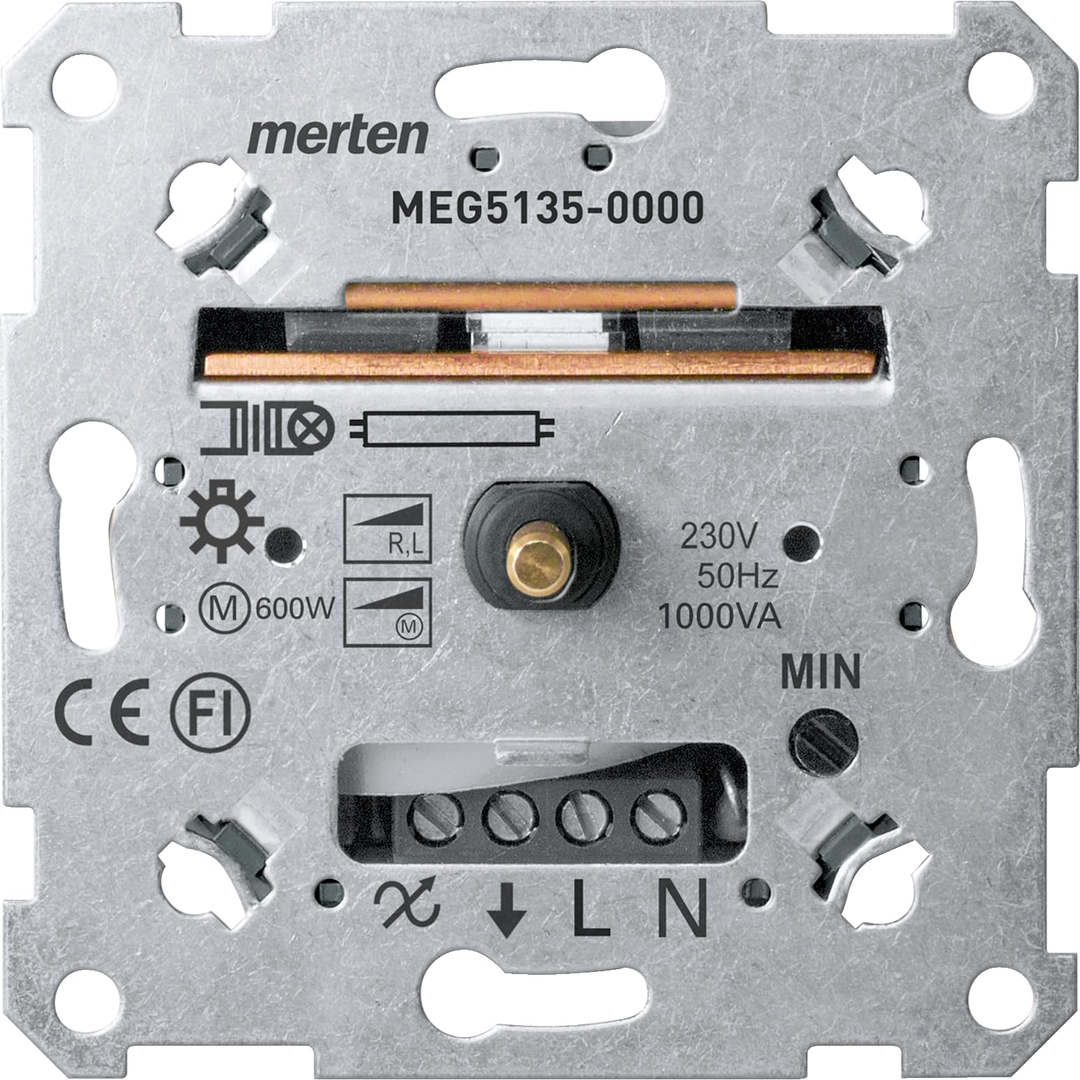 Merten MEG5135-0000 Dimmer Switch, Rotary Dimmer Insert for Inductive Load for Incandescent Bulbs Halogen Lamps 60-1000 VA, Rotary Dimmer Flush-Mounted, Phase Control, Made in Germany