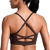 CRZ YOGA Butterlift Cross Back Sports Bras for Women - Scoop Neck Adjustable Straps Wireless Padded Pilates Workout Top