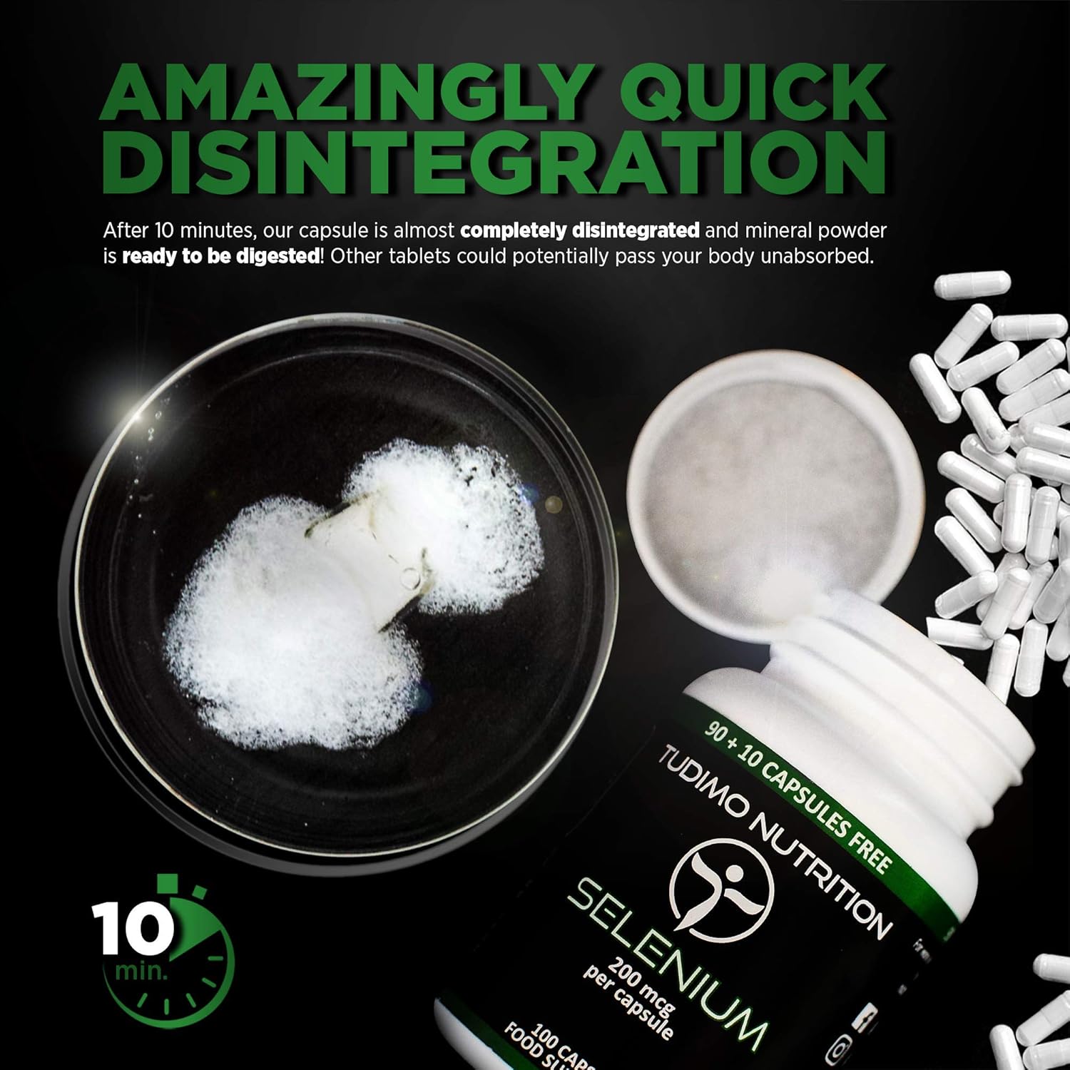 Selenium Supplements 200mcg Capsules, 100 pcs (3+ Month Supply) of Rapidly Disintegrating Capsules - Image 4