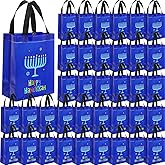 Aliceset 36 Pcs Hanukkah Shiny Gift Bags Bulk Glossy Reusable Tote with Handles Non Woven Chanukah Gift Wrap Shopping Grocery Bags for Hanukkah Party Favor, Blue, 7.87x10.24x3.94 Inch