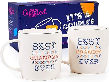Regali Di Natale Per Nonni.Gifffted Tazze Coppia Da Caffe Per Nonni Natale Regali Per Le Coppie Colazione Idee Regalo San Valentino Per Nonna E Nonno Anniversario E Natale 380 Ml Tazza Amazon It Casa E Cucina