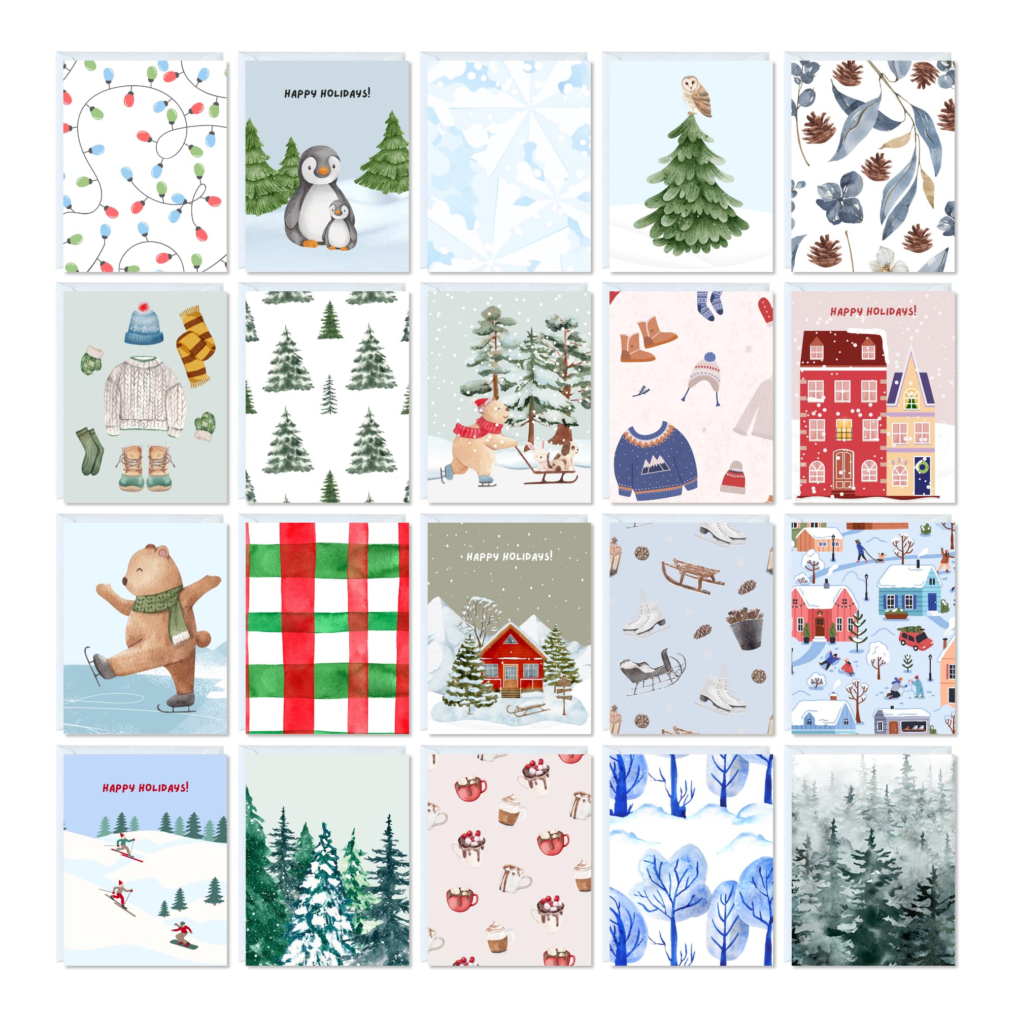 Cute Christmas Card Pack – 20 Winter Festive Greeting Cards, Holiday Multipack, Cute & Blank Inside, for Friends, Family, Secret Santa, Colleagues (20 Cards Total - Holiday Winter - 1 of each design) — image 1