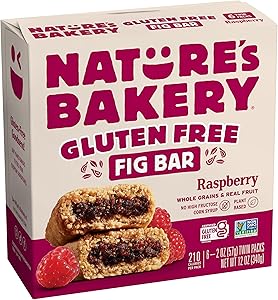 Nature’s Bakery Gluten Free Fig Bars, Raspberry, Real Fruit, Vegan, Non-GMO, Snack Bar, 1 box with 6 twin packs (6 twin packs