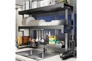 Over The Sink Dish Drying Rack, Stainless Steel 2 Tier Racks, Dish Racks Adjustable Over Sink Dish, for Dishes, Glasses, Bowl