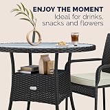CASARIA Round Coffee Table 80cm Frosted Safety Glass Black Poly Rattan view 7