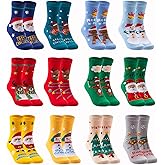 MarJunSep 12 Pairs Kids Christmas Socks Gifts Stocking Stuffers Boys Girls Toddlers Colorful Cute Cotton Holiday Socks