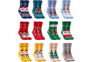 MarJunSep 12 Pairs Kids Christmas Socks Gifts Stocking Stuffers Boys Girls Toddlers Colorful Cute Cotton Holiday Socks